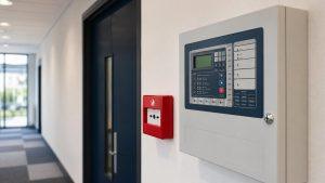 Fire alarm control panel in a commercial building